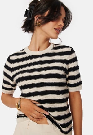 SELECTED FEMME Slfdora SS knit O-Neck Birch Stripes:Black L