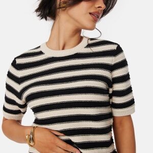 SELECTED FEMME Slfdora SS knit O-Neck Birch Stripes:Black XS