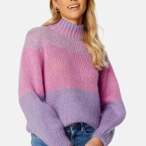 SELECTED FEMME Suanne Stripe LS Knit Highneck Cyclamen Stripes:ORC XS