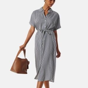 VERO MODA Bumby SS Calf Shirt Dress Snow White Stripes:I M