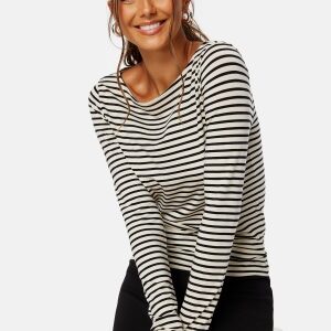 VERO MODA Fiona LS Boatneck Top Birch Stripes Black XS