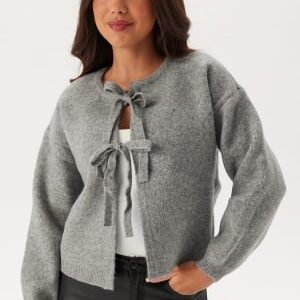 VERO MODA Vmbow Ls O-neck Tie Cardigan Medium Grey Melange XS