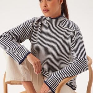 VERO MODA Vmgold Ls Highneck Pinstripe P Navy Blazer Detail:w. Birch S