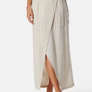 VERO MODA Vmmindy High Waist long wrap linen skirt Beige/Striped 34