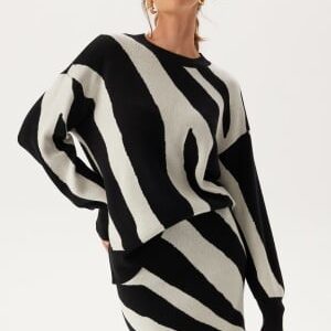 VERO MODA Vmnancy Ls O-neck Long Pullove Black Detail:w.birch Animal S