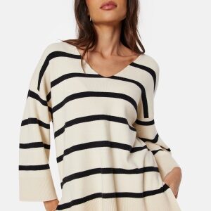 VERO MODA Vmsaba 3/4 V-neck stripe pullover Birch Stripes:BLACK XS