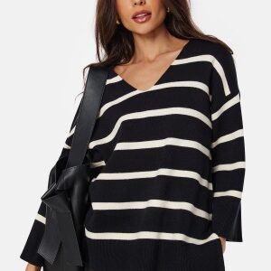 VERO MODA Vmsaba 3/4 V-neck stripe pullover Black Stripes: BIRCH XS