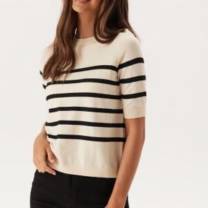 VERO MODA Vmsaba Plain Ss O-neck Pullove Birch Stripes:w Black S