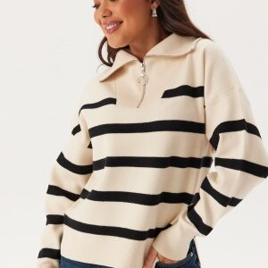 VERO MODA Vmsaba Stripe Ls Highneck Blouse Birch Stripes:black XS