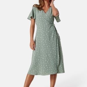 VILA Vilovie S/S Wrap Midi Dress Green/Patterned 36