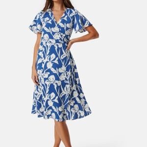 VILA Vilovie S/S Wrap Midi Dress Blue/Patterned 38