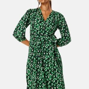 VILA Meda Bri V-neck 3/4 Mid Calf Dress/SU Black AOP:Bri Print 36