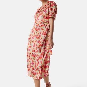 VILA Naria S/S Wrap Midi Dress Poppy Red AOP:Poppy 36