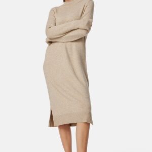 VILA Ril Crew Neck Midi Dress Natural Melange S