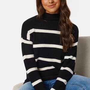 VILA Viril Mockneck L/S Knit Rib Top Black/White/Striped XL