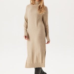 VILA Rill Roll Neck L/S Midi Dress Natural Melange XS