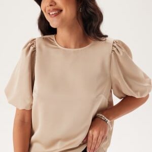 VILA Viellette 2/4 SATIN PUFF TOP S Cement 36