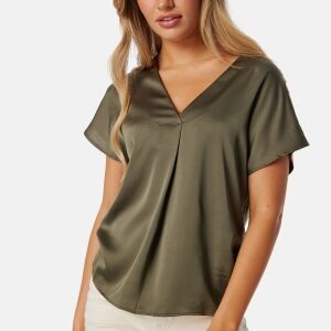 VILA Viellette V-neck S/S SATIN TOP Dusty Olive 34