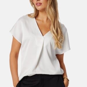 VILA Viellette V-neck S/S SATIN TOP Snow White 36