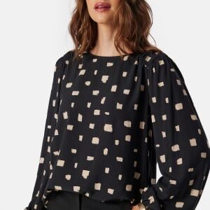 VILA Vilana L/S O-NECK DETAIL TOP O Black Beauty Aop:katy 38