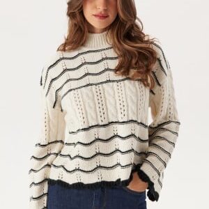 VILA Viovirina High Neck L/S CABLE  Birch/Black Beauty M