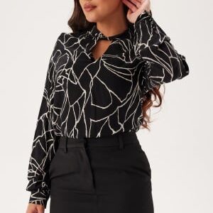 VILA Vipaya Siv O-neck L/S TWIST TO Black Beauty Print:tri 36