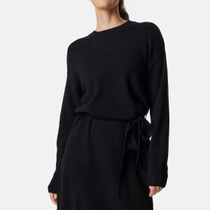 VILA Viril O-neck L/S BELT KNIT DRESS Black M