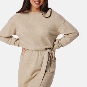 VILA Viril O-neck L/S BELT KNIT DRESS Natural Melange M