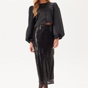 VILA Vizikki Midi Sequin Skirt Black Beauty Detail:sequin S