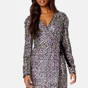 YAS Multiseq LS Wrap Dress Fuchsia Purple XS