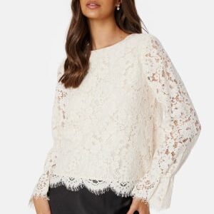 YAS Perla LS Lace Top Whitecap Grey XS