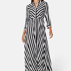 YAS Yassavanna Long Shirt Dress Black Stripes:W WHITE STRIPE S