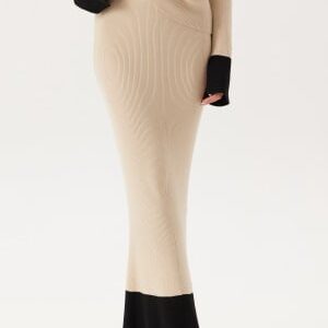 BUBBLEROOM Contrast Rib Knitted Skirt Light beige L