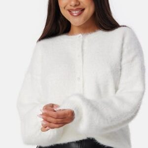 BUBBLEROOM Fluffy Knitted Pearl Cardigan Offwhite XL