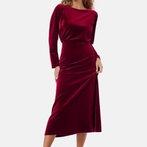 Bubbleroom Occasion Bow Velvet Midi Dress Dark red XL