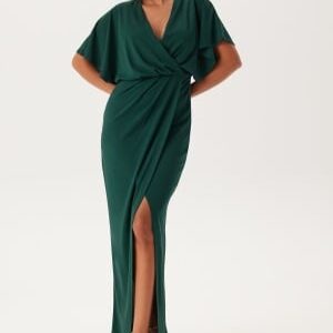 Bubbleroom Occasion Wrap Slit Maxi Dress Dark green XS