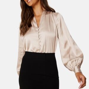 BUBBLEROOM Button Satin Blouse Light nougat M