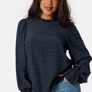 BUBBLEROOM Viscose Frill Blouse Navy 34