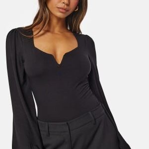 BUBBLEROOM Square V-neck Long Sleeve Puff Top Black M