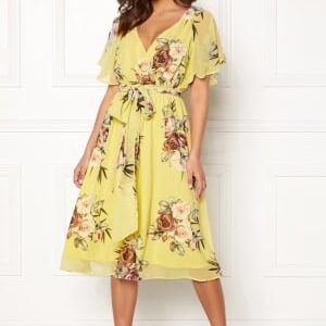 Goddiva Flutter Floral Midi Dress Soft Lemon XXS (UK6)