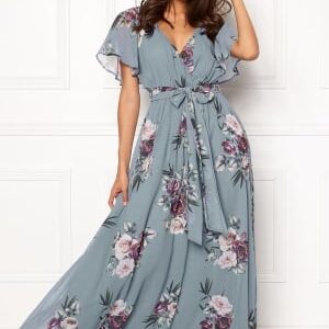 Goddiva Flutter Floral Maxi Dress Dusty blue XXS (UK6)