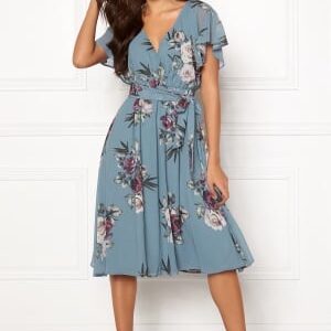 Goddiva Flutter Floral Midi Dress Air Force Blue XXS (UK6)