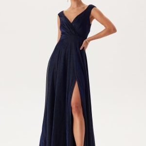 Goddiva Glitter Wrap Maxi Dress Navy XS (UK8)