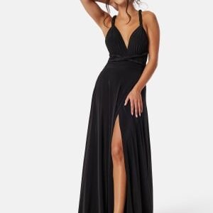 Goddiva Multi Tie Maxi Dress Split Black XS (UK8)