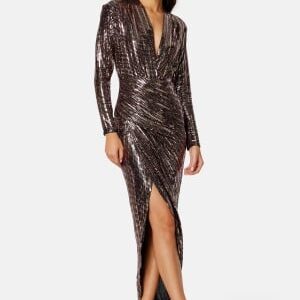 John Zack Sequin Rouch Maxi Dress Bronze B XXL (UK18)