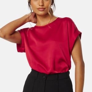 VILA Viellette S/S Satin Top Barbados Cherry 38