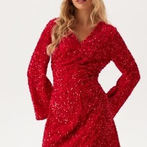 VILA Vibarina Glitter Dress Poppy red Detail:Sequins L