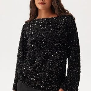 VILA Vifaith Boat Neck L/S SEQUIN T Black Beauty Detail:black Beau M